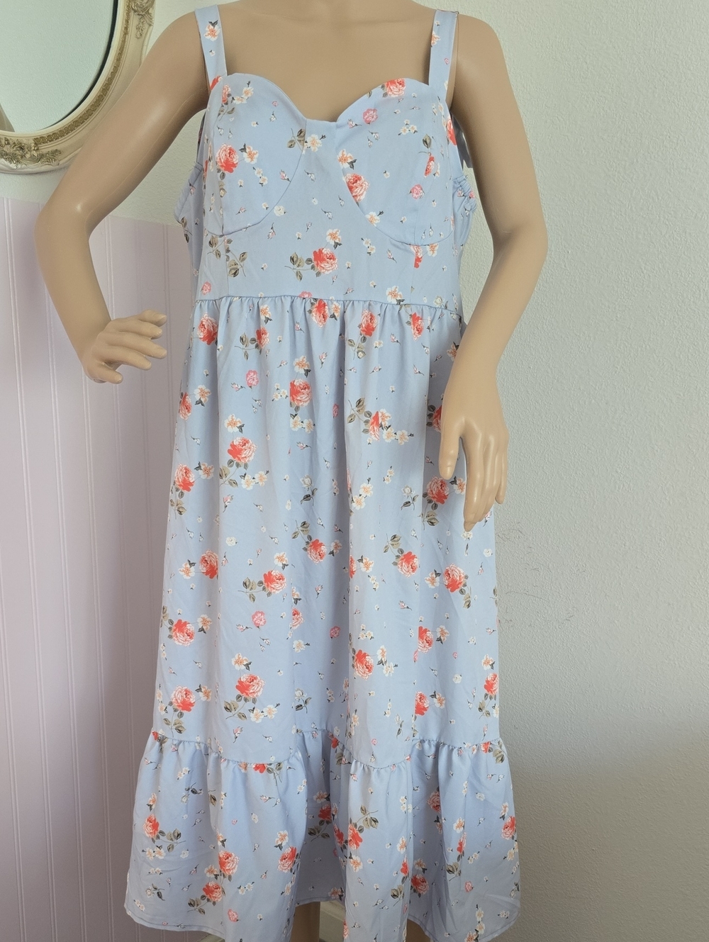 Blue Floral Sundress with Ruffle Hem